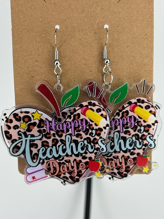 Fashion Jewelry Jewelry - Happy Teacher's Day Leopard Apple Drop Earrings - Multicolor Fashion Jewelry